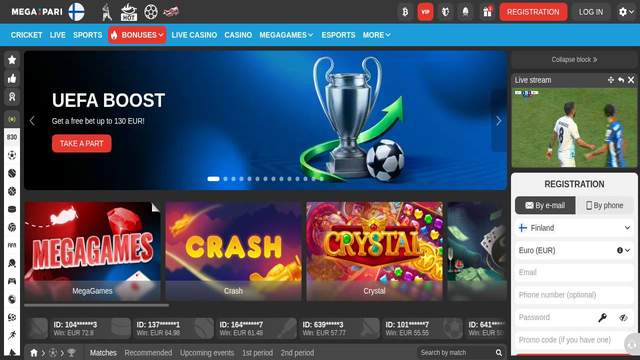 Megapari casino screenshot